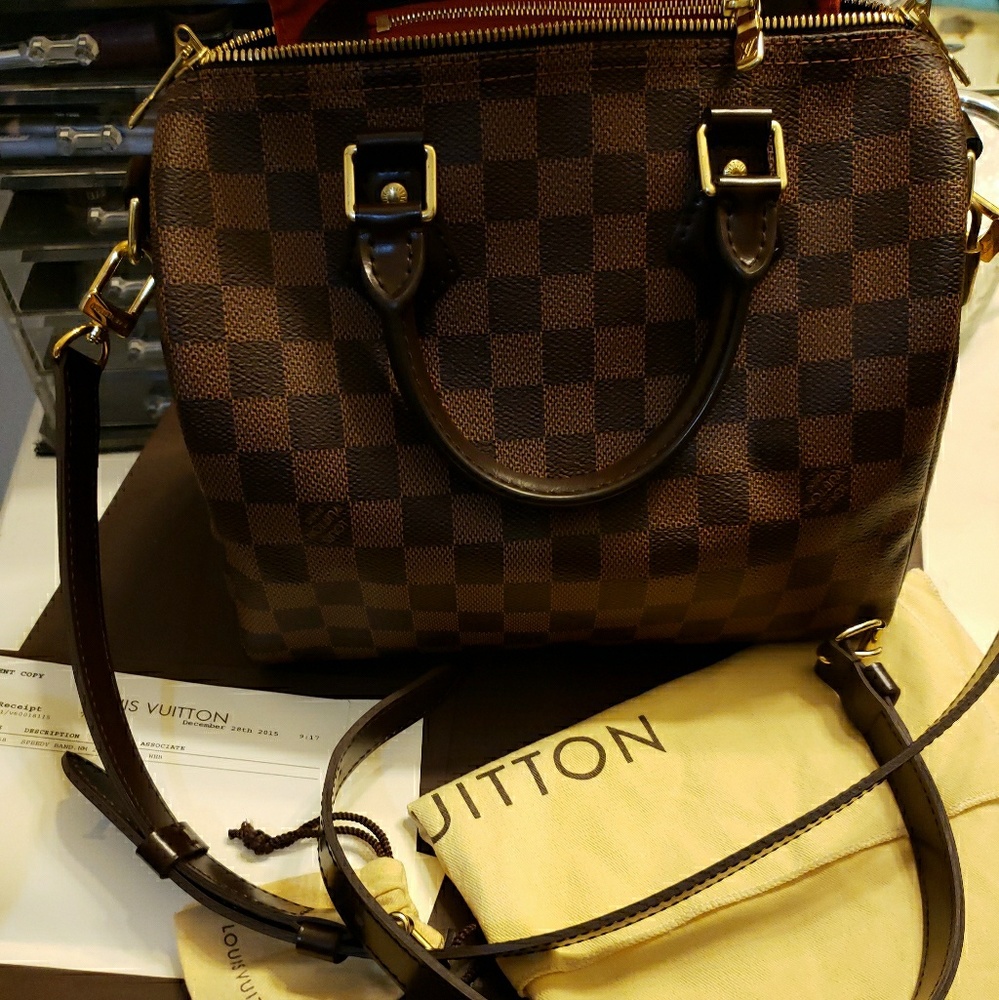 ❤ Louis Vuitton Damier Ebene Speedy 25 Bandouliere